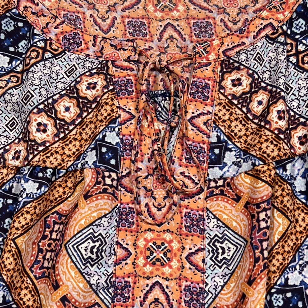 Figueroa Flower Top Boho Hippie Retro Artsy Funky Patchwork Geometric Women's 3X - Picture 5 of 11